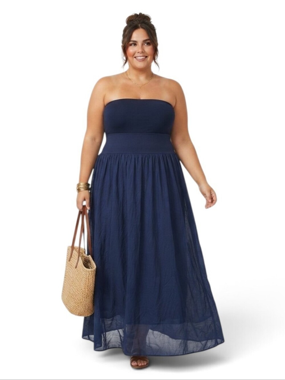 BAILEY 100% Silk Convertible Maxi Skirt Strapless Midi Tube Dress Navy Slate XXL